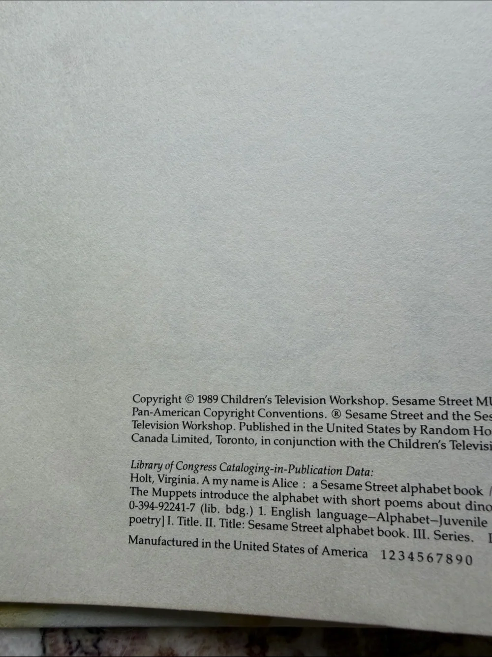 Vintage 1983 Sesame Street “A My Name Is Alice Alphabet Book”